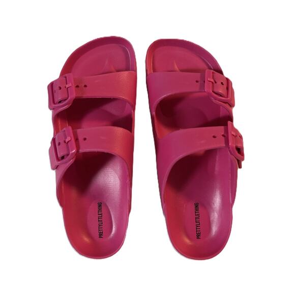 PrettyLittleThing Shoes - New In Bag PrettyLittleThing Bright Pink Wide Fit Buckle Footbed EVA Sliders-US5